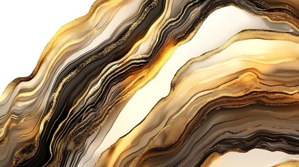 Poster - Abstract fluid art featuring elegant swirling patterns of gold, black, and white tones evoking a sense of luxury and sophistication