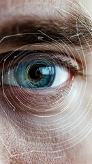Poster - Digital interface analyzing a human eye, symbolizing advancements in eye care, vision correction, and biometric identification technologies, blending biology with technology