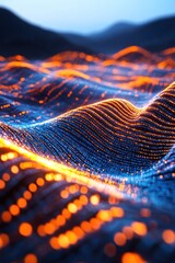 Poster - Vibrant digital waves illustrating data flow in motion