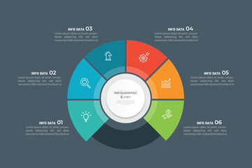 Poster - Pie Chart Glassmorphism Infographic Template With 6 Options, Steps, Parts, Segments. Vector Illustration For Business Financial Report