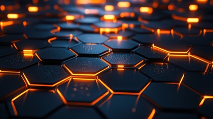 Poster - Glowing Hexagonal Pattern on Dark Surface with Depth