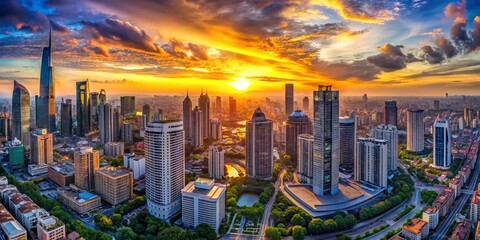 Poster - Aerial View Cityscape Urban Development Drone Photography Birdseye Perspective