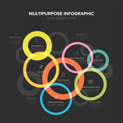 Poster - A multipurpose infographic with overlapping colorful circles and icons, perfect for visualizing data, presenting topics, or showcasing relationships in a visually engaging way on dark background