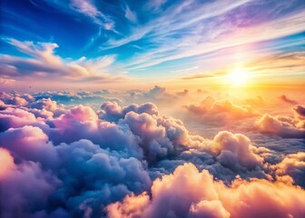Poster - Aerial Drone View of Pastel Watercolor Sugar Cotton Cloudscape Background