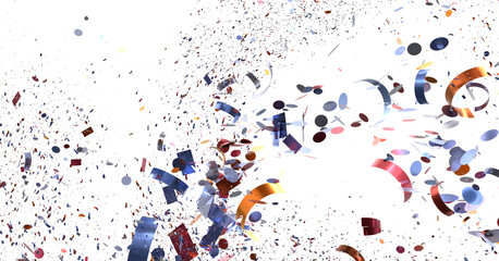 Festive celebration background with colorful confetti flying and exploding. Perfect for party invitations or celebratory designs.