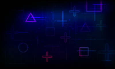 Poster - Abstract Game speed Light out technology and with neon triangles. Hitech communication concept innovation background, vector design