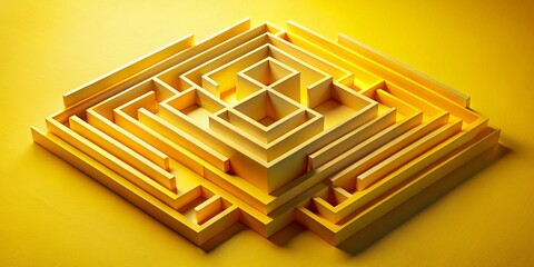 Poster - Abstract Yellow Paper Maze: 3D Folded Paper Design, Complex Structure, Architectural Photography