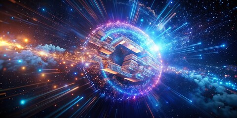 Poster - Abstract Word Cloud Flythrough Loop with Bokeh Background - Futuristic Data Visualization