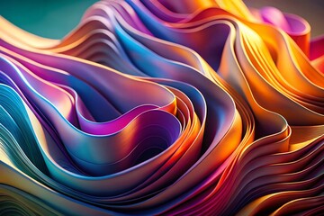 Poster - Abstract Wavy Surface, Sliced Geometric Pattern, Modern Art, 3D Render, Digital Texture