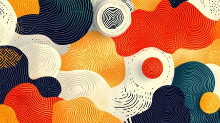 Poster - abstract organic shapes background with vibrant colors and intricate line patterns creating a visually engaging and modern artistic composition