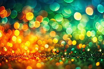 Poster - Abstract Tricolor Bokeh Background: Orange, Green, and Blurred Lights