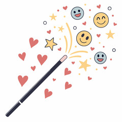 Wall Mural - Magic wand emoji casting emojis in the air