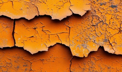 Poster - A captivating close-up shows the unique crackled texture of vintage orange paint on a wall.