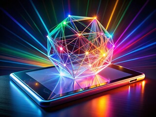Poster - Abstract Polygonal Light Design: Glowing Tablet Screen Long Exposure Stock Photo
