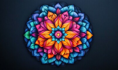 Poster - Detailed digital rendering of a vibrant flower mandala with intricate layers and radiating gradient petals.