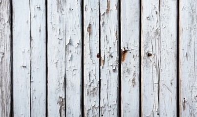 Poster - Close-up of an old wooden wall with flaking white paint creating a textured, rustic surface.