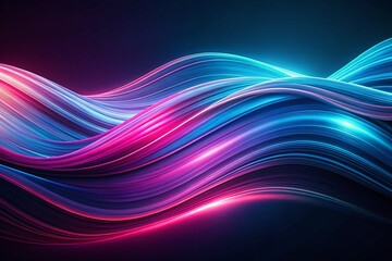 Poster - Abstract Pink Blue Flowing Lines Dark Background Panoramic Wallpaper