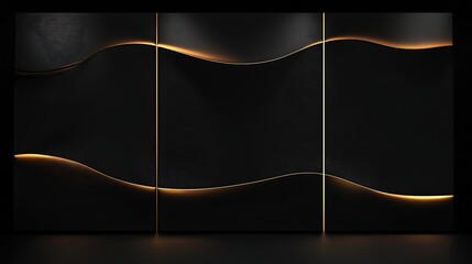 Poster - A textured wall installation featuring flowing waves of black and illuminated edges, creating a dramatic ambiance in a contemporary setting