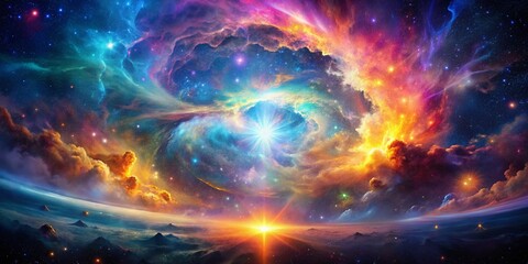 Poster - Abstract Multicolored Glowing Background Double Exposure Stock Photo - Vibrant Energy
