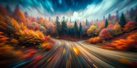 Poster - Abstract Motion Blur Trees Background, Tilt-Shift Miniature Landscape