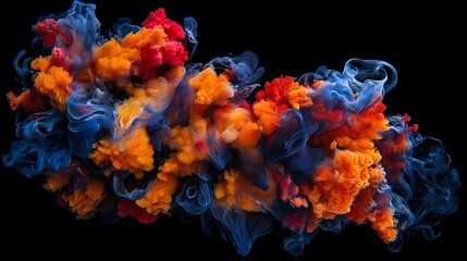 Poster - Vibrant abstract cloud of colorful paint pigments swirling in a dark background, creating a dynamic and energetic visual effect