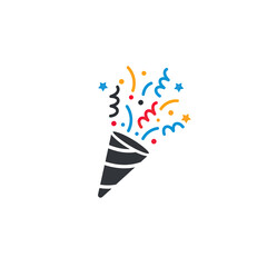 Confetti Popper Party: A vibrant confetti popper illustration exploding with celebratory streamers and stars, symbolizing fun and festive occasions.
