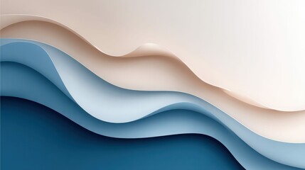 Poster - A layered paper cut design features flowing blue and beige waves, evoking a sense of depth.