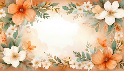 Poster - frame of orange flowers watercolor on white background with copy space
