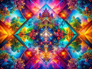 Poster - Abstract Double Exposure: Vibrant Color Shapes, Surreal Art Photography