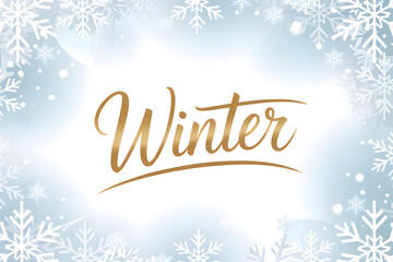 Wall Mural - winter background with falling snowflakes and golden lettering
