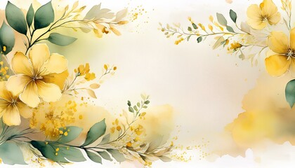 Poster - spring background with watercolor yellow flowers on white