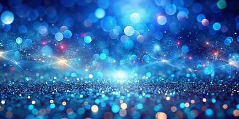 Poster - Abstract Bright Blue Glitter Background, Shimmering Bokeh, 3D Render, Long Exposure Photography