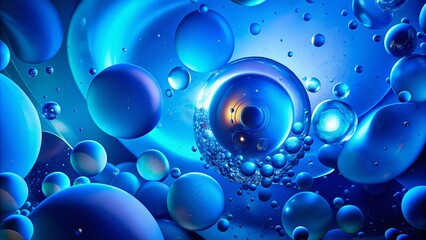 Poster - Abstract Blue Water and Oil Macro Photography: Swirling Circles and Ovals Background