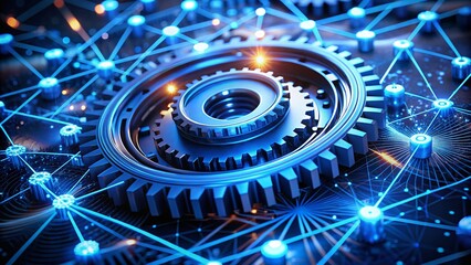 Poster - Abstract Blue Gear: Technological Innovation Concept Stock Photo