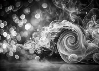 Poster - Abstract Black and White Smoke Bokeh Background - Dramatic Swirling Texture