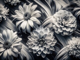 Poster - Abstract Black and White Floral Brush Stroke Background - Long Exposure Photography