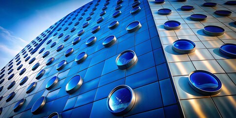 Poster - Abstract Architectural Photography: Modern Blue Round Buttons on Building Facade