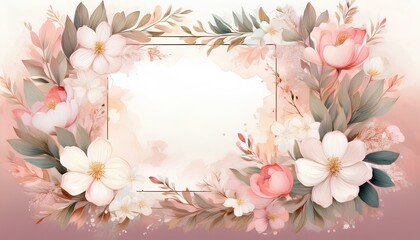 Poster - pastel pink flowers frame. vintage pink flowers border.