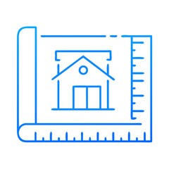 Poster - House Floorplan Blueprint with Ruler Icon Representing Architectural Design and Construction Planning