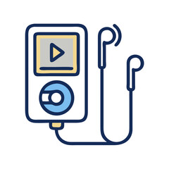 Poster - MP3 Player with Earbud Icon Representing Portable Music and Audio Listening