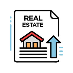 Poster - Real Estate Document with Growth Arrow Chart Icon Representing Property Market Trends and Financial