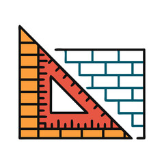 Aufkleber - Triangular Ruler with Brick Wall Icon Representing Construction Measurement and Building Planning