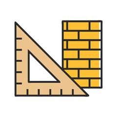 Leinwandbilder - Triangular Ruler with Brick Wall Icon Representing Construction Measurement and Building Planning
