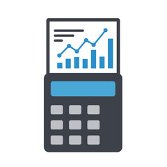 Poster - Financial Analysis on Calculator: A digital calculator displays a financial graph, representing economic trends and providing insight into the financial performance.