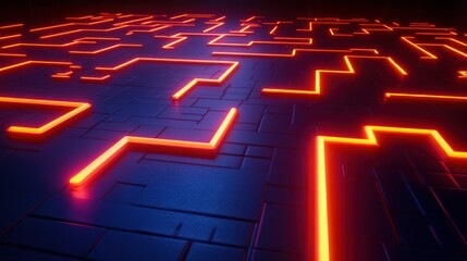 Poster - A complex neon maze pattern on a dark surface.