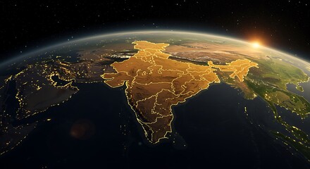 earth view of india at sunrise from space