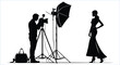© Graphics_City - Fashion studio setup with photographer and model silhouettes. Studio photography with female model silhouettes vector