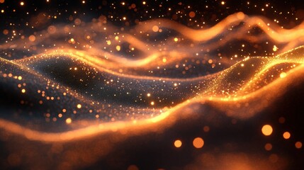 Fototapete - abstract luminous landscape a cascade of golden particles flowing like waves against a dark expanse creating a magical shimmering effect