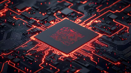 Poster - Closeup View Of Glowing Circuit Board With Processor