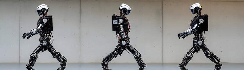 Poster - A series of advanced robots in motion, showcasing the evolution of robotics and automation